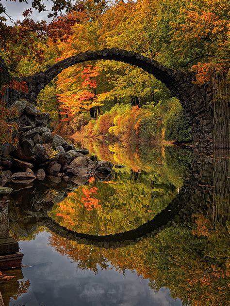 Bridge River Reflection Landscape Fall Colorful Germany