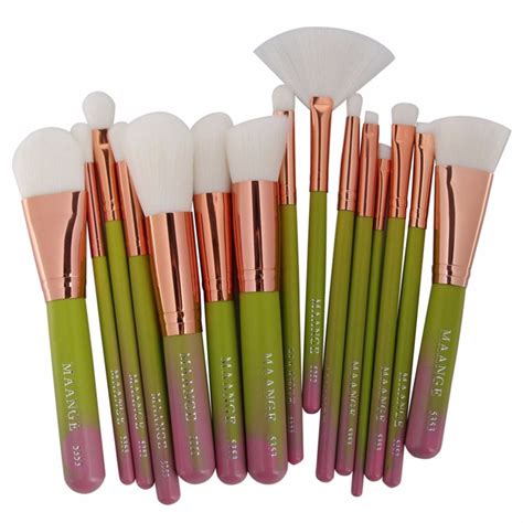 Maange 15pcsset Professional Makeup Brushes Set Pink Gradient Green