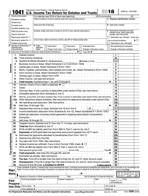 Irs Gov Fillable 1041 2018 2024 Form Fill Out And Sign Printable Pdf