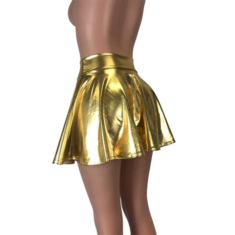 Skater Skirt Gold Metallic Metallic Skater Skirt High Waisted