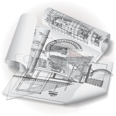 Architectural Background With Drawing Tools And Rolls Of Drawings