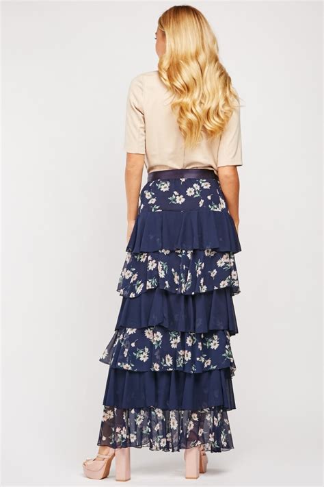 Floral Tiered Maxi Skirt Just