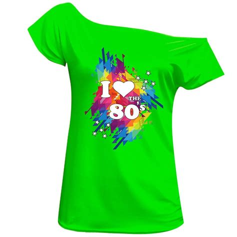 I Love The 80s Off Shoulder T Shirt Women Ladies Splash Print Top Retro Pop Star Ebay