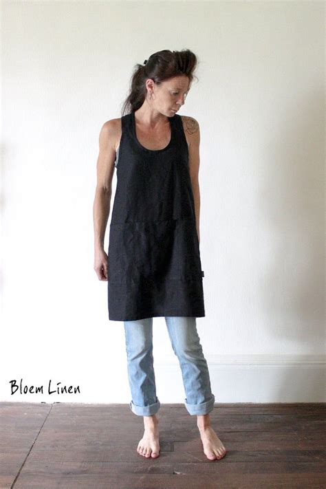 Cross Back Linen Apron Pinafore 100 Linen No Tie Apron Linen