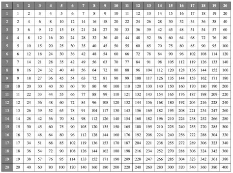 20 By 20 Multiplication Chart Multiplication Table Charts