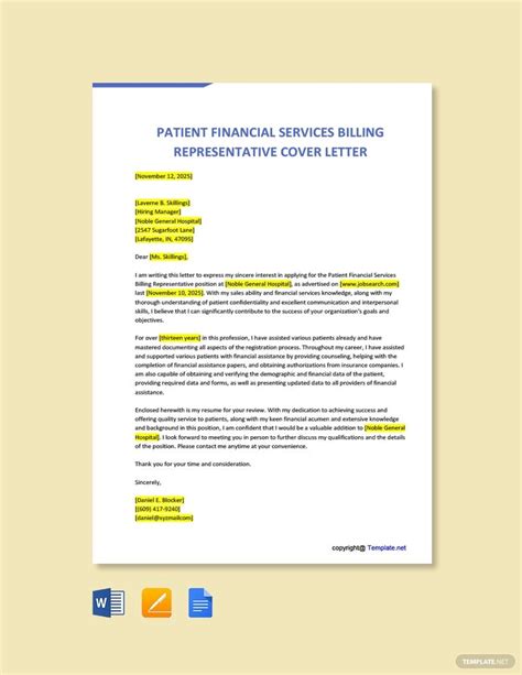 patient financial services billing representative cover