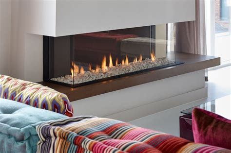 3 Sided Glass Fronted Gas Fireplace Contemporary Modern Style