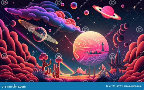 Generative Ai Psychedelic Space Banner Template Nostalgic 80s 90s