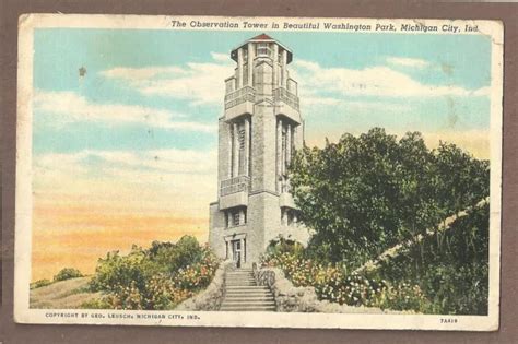 VINTAGE POSTCARD 1941 Observation Tower Washington Park Michigan City