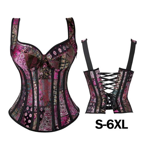 Sexy Steampunk Zipper Corset Plus Size Retro Cosplay Bustier Dress Black Lacing Up Corselet Top