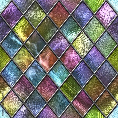 Colored Glass Seamless Texture With Square Pattern For Window Stained Glass 3d Illustration