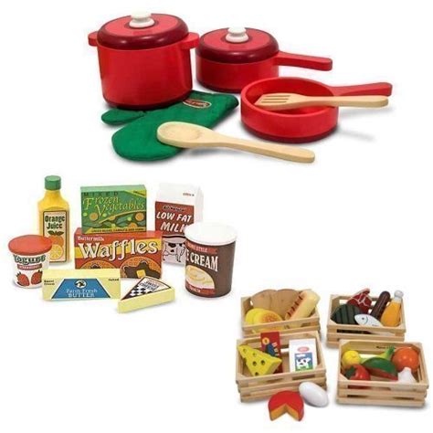 Melissa And Doug Deluxe Wooden Kitchen Accessory Set With Wooden Food