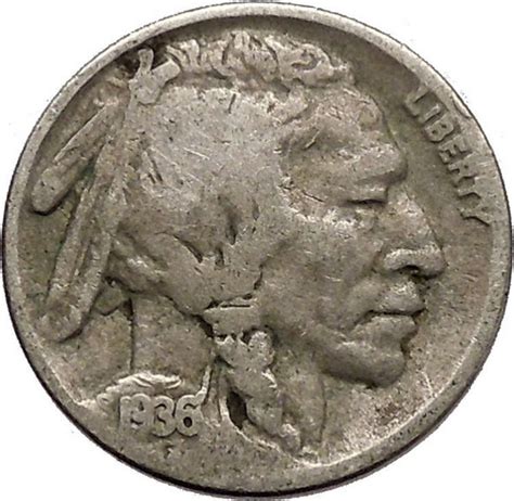 1936 Buffalo Nickel 5 Cents Of United States Of America Usa Antique