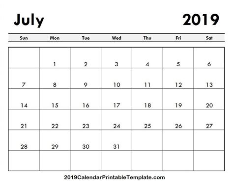 July 2019 Calendar Printable Template With Holidays Pdf Word Excel Usa