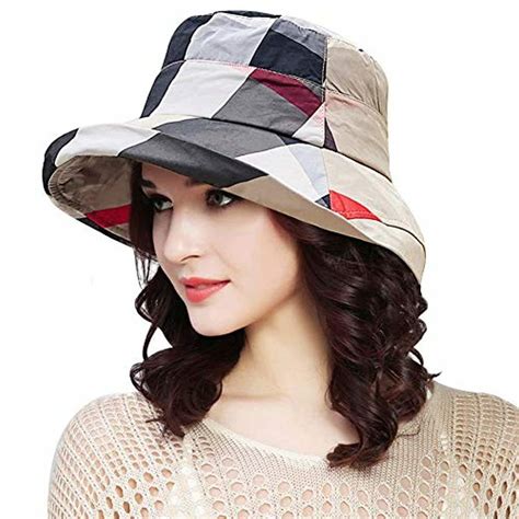 Docila Stylish Bucket Hats For Women Foldable Outdoor Plaid Fisherman