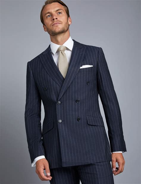 Mens Navy Chalk Stripe Double Breasted Slim Fit Suit