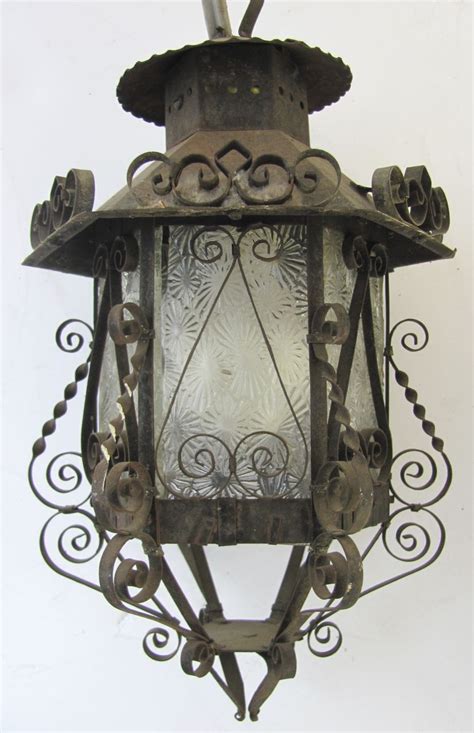 Spanish Revival Vintage Iron Scroll Lantern With Wall Bracket Vintage
