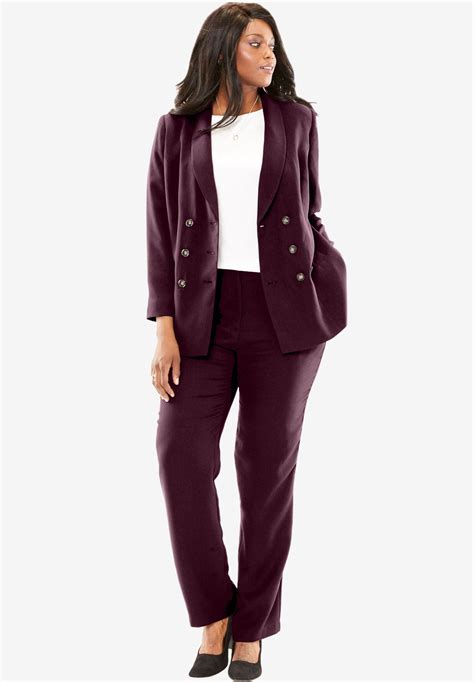 Our Classic Fully Lined Plus Size Pant Suit Has A Shawl Collar For A Feminine Look And Is