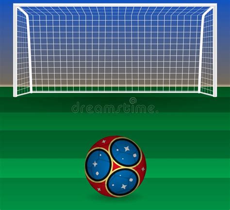 Vector Illustration Of Soccer Ball With Field Goal Posts In The