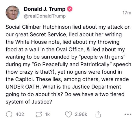 trump calls cassidy hutchinson a social climber and accuses her of lying under oath the
