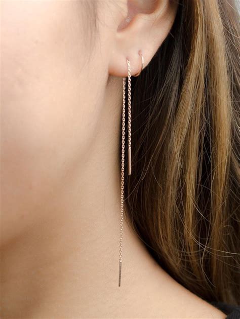 Long Threader Earrings Delicate Chain Earrings Edgy Etsy Long Chain