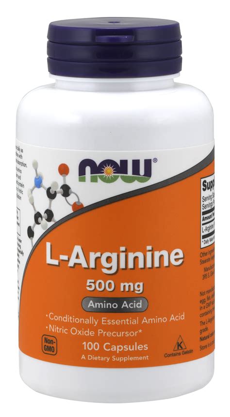 Now Supplements L Arginine 500 Mg Nitric Oxide Precursor Amino Acid 100 Capsules Walmart