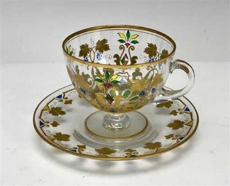 19th C Enamelled Moser Cup And Saucer Dec 17 2017 Louvre Antique Auction In Ca Glass Tea