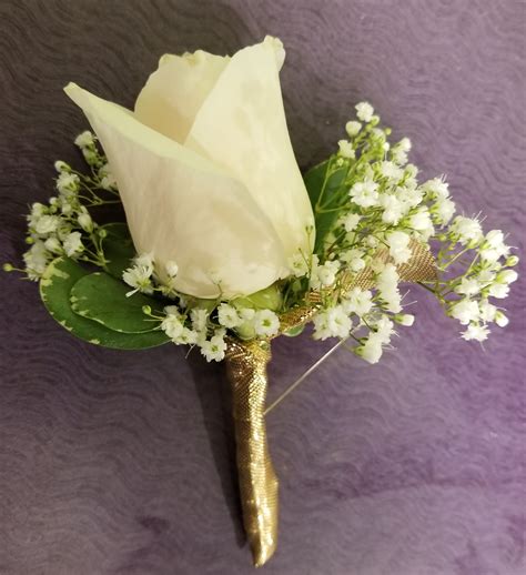 White Rose Boutonniere With Gold Wrap In Philadelphia Pa