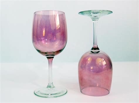 Vintage Set 4 Tall Pink Crystal Wine Glasses Set Of Four Large Pink Wine Glasses W Clear