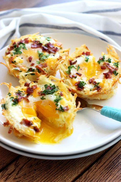 In a bowl, combine the thawed out hash browns, cheddar cheese, olive oil (or melted butter), salt and pepper. Hash Brown Egg Nests with Avocado | Recipe | Brunch ...