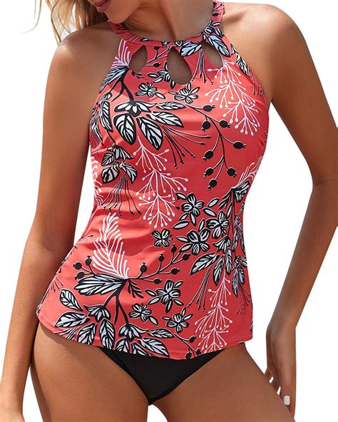 Amazon Com Yonique Two Piece High Neck Tankini Swimsuits For Women