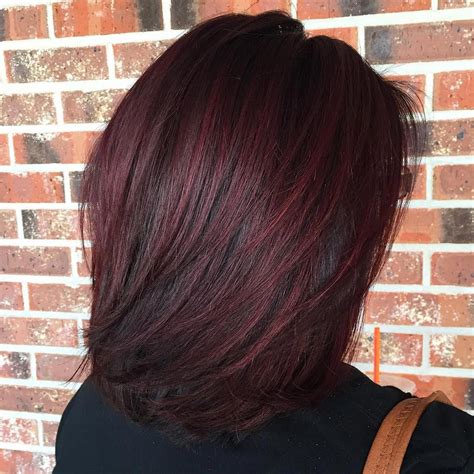 Layered Lob For Black Hair With Burgundy Balayage Burgundyombrehair