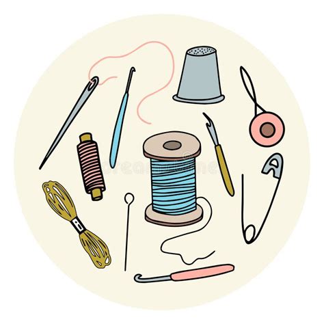 Set Of Elements On The Theme Of Needlework Colored Vector Illustration