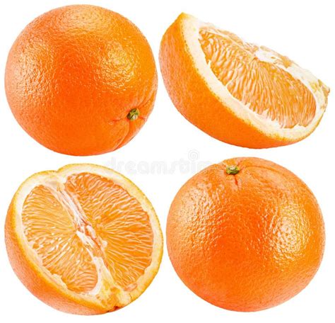 Collection Of Oranges With Leaves Isolated On The White Background