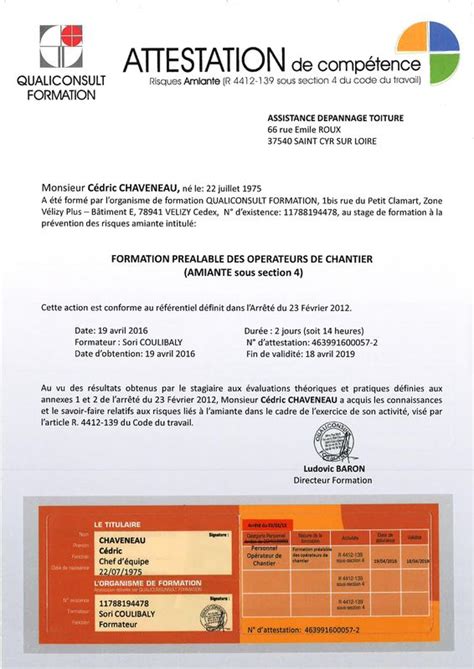 Certificat De Competences Amiante Sous Section 4 De Nos Operateurs Attila
