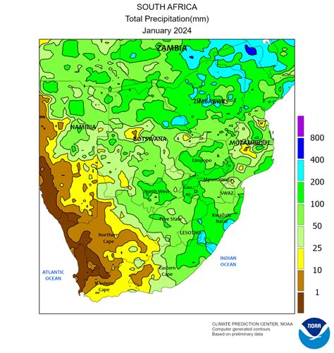 Total Monthly Rainfall Map Picture For South Africa From Noaa