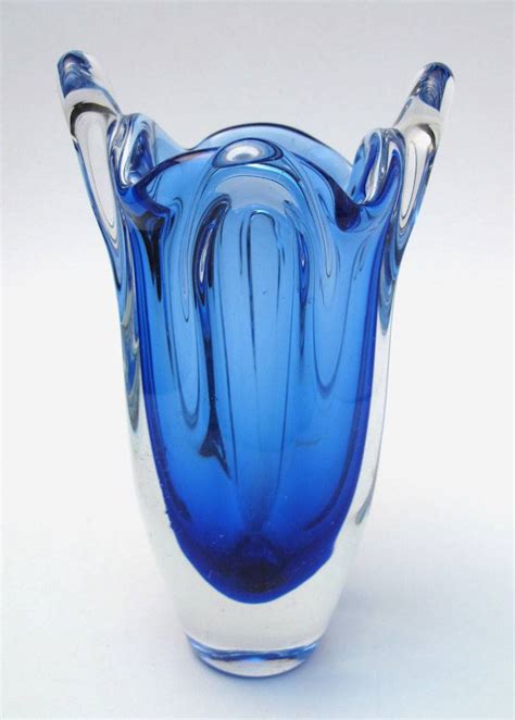 Vintage Italian Murano Cobalt Blue Art Glass Vase Retro