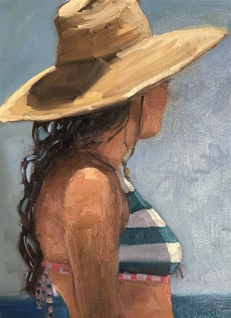 Girl With Straw Hat 16x12 Original Oil Painting By Kathleen M Robison
