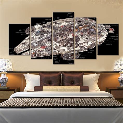 Large Framed Millennium Falcon Interior Shot Canvas Print Five Piece
