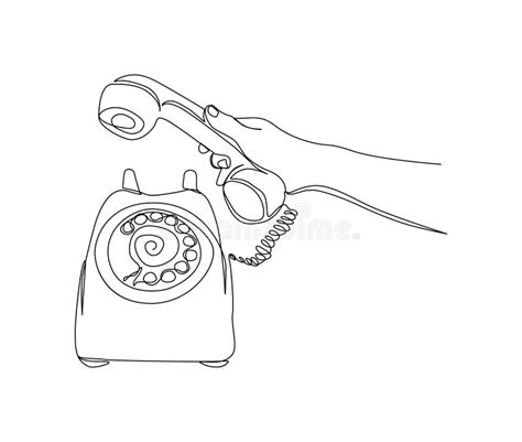Continuous One Line Drawing Of Hand Holding Telephone Vintage