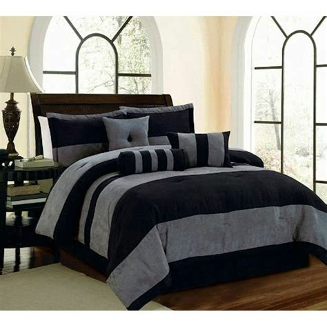 Legacy Decor 5 Pc Black And Grey Micro Suede Striped Comforter Set