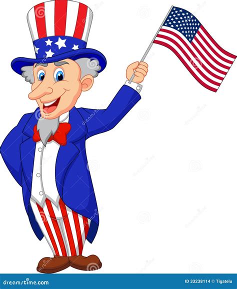Uncle Sam Cartoon Holding American Flag Stock Vector Illustration Of