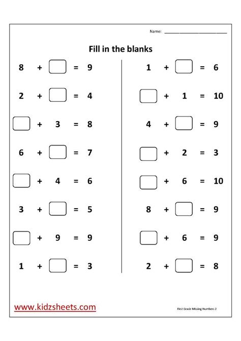 Solutions are on page 2 of the pdf. Missing Numbers Fill in the Blanks Worksheet First Grade The Printable Lab | First grade ...