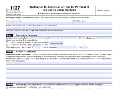 Form 1127 Application For Extension Of Time For Payment Of Tax Due To