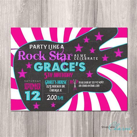 Rock Star Birthday Invitation Girl Rock Star Invitation Etsy Rock