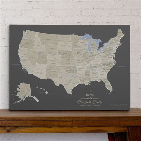 Gallery Wrapped Earth Toned Usa Travel Map With Pins Travel Map Pins