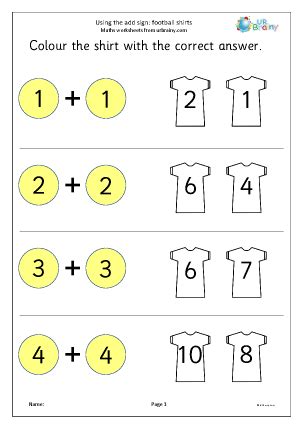 The worksheets contain a variety of letters and letter groups for your students to have a go at. Using the Add Sign Football Shirts