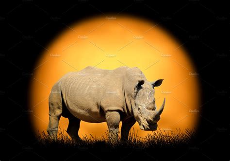 Animal On Sunset Background Stock Photo Containing Africa And Rhino