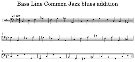 Bass Line Common Jazz Blues Addition Sheet Music For Tuba