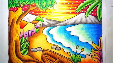 53 Cara Mewarnai Pemandangan Pantai Dengan Crayon